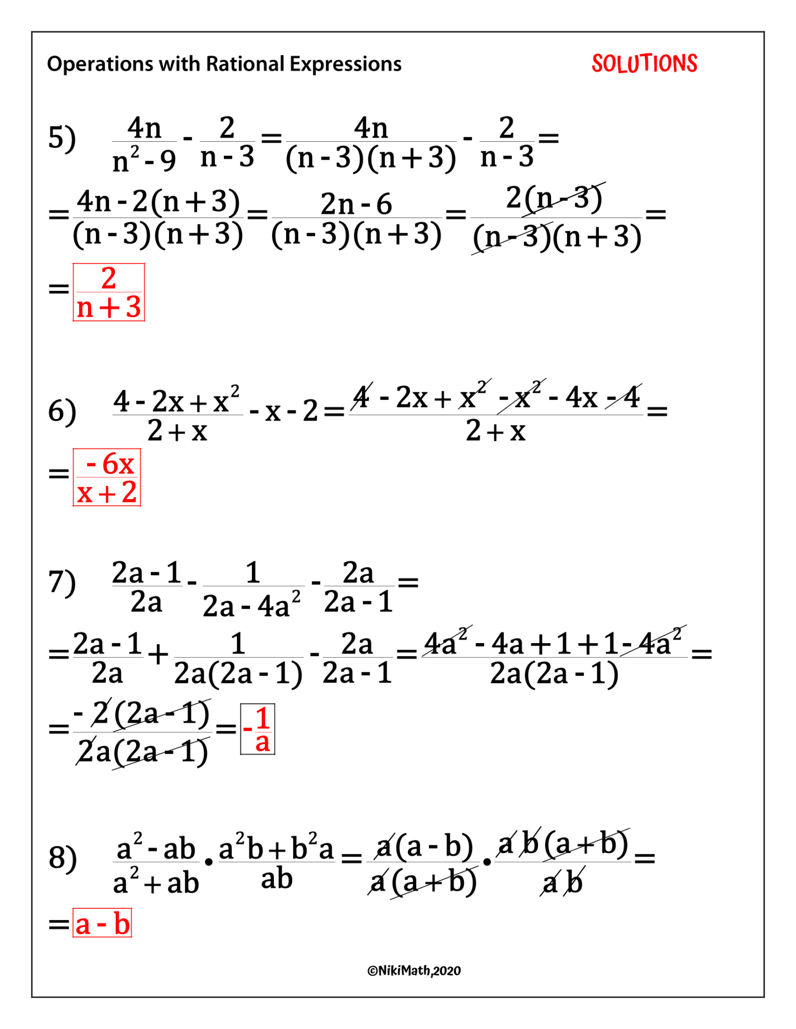 Operations with Rational Expressions - Australian Animals'Themed Task ...