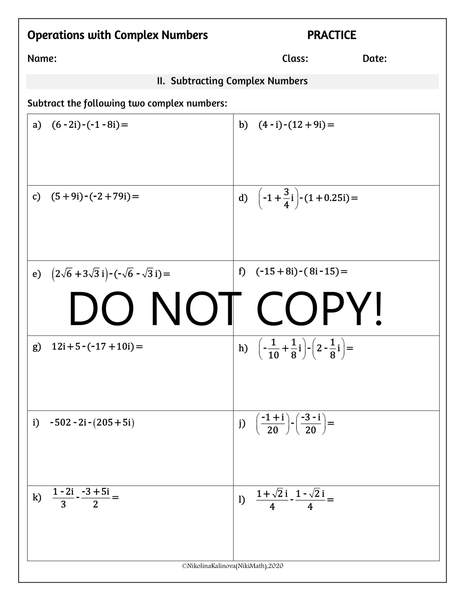 Operations with Complex Numbers - Practice/Classified Problems (46pr ...