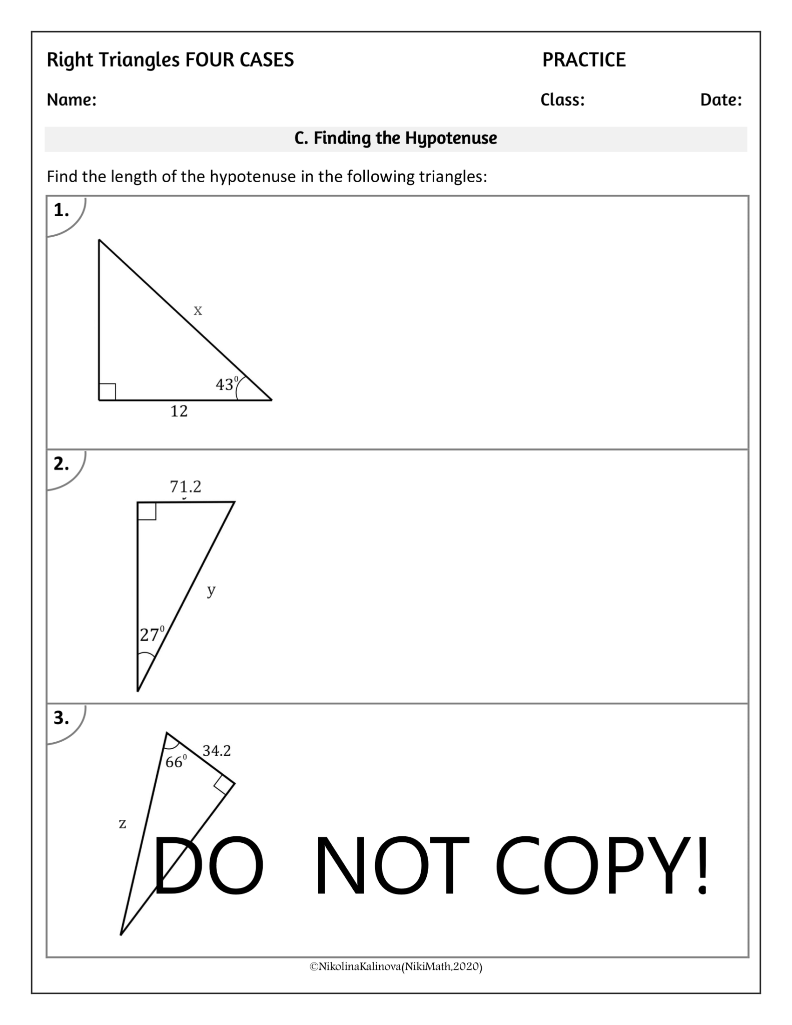 Right Triangles (Trig Ratios) - Practice 