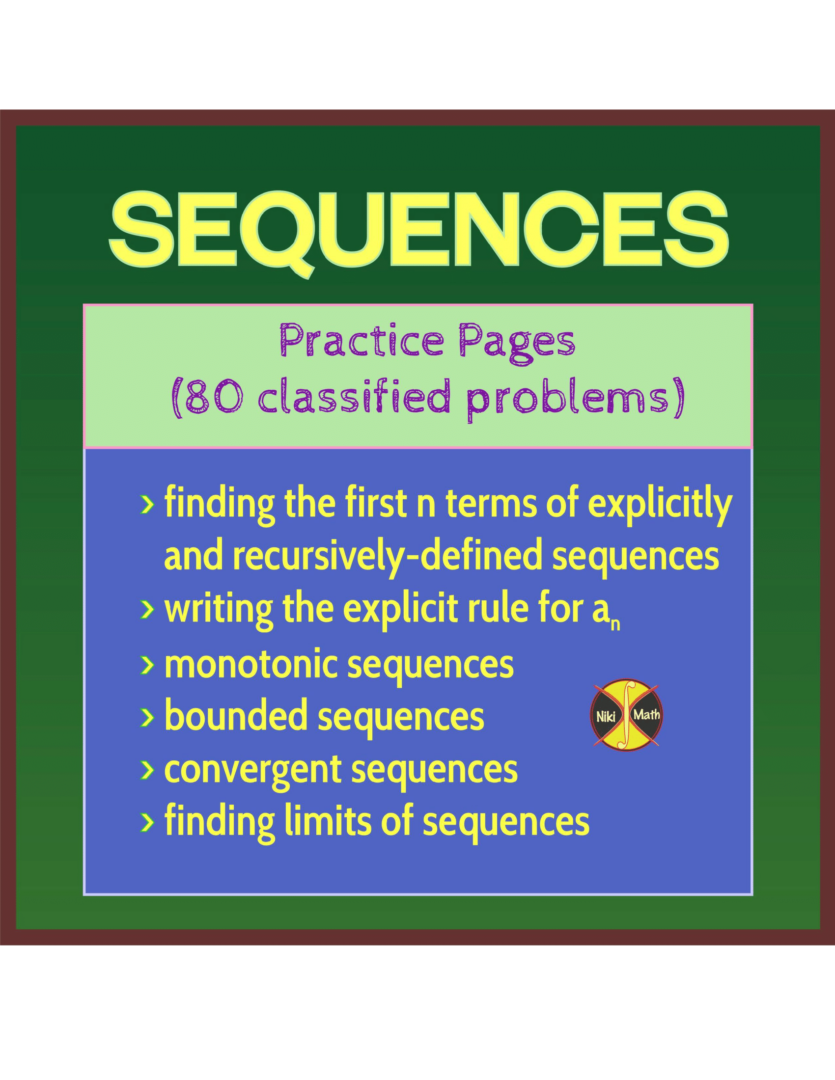 Sequences (NOT Arithmetic & Geometric)-10 Practice Pages (80 CLASIFIED ...