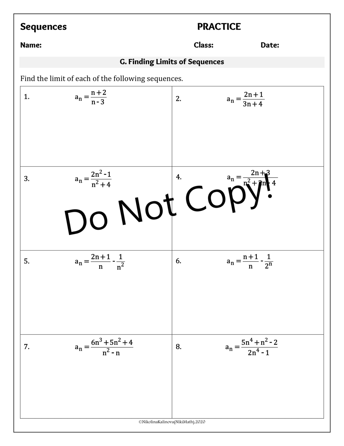 Sequences (NOT Arithmetic & Geometric)-10 Practice Pages (80 CLASIFIED ...