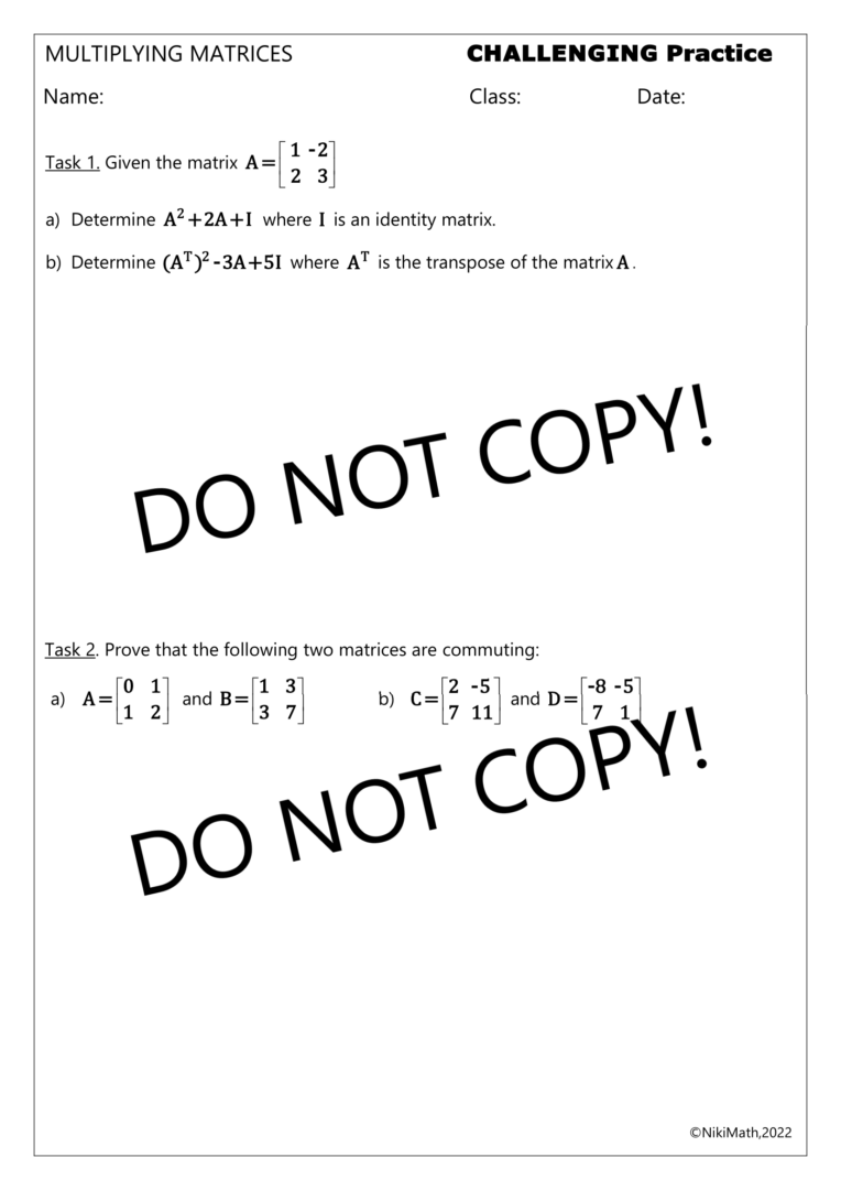 Multiplying Matrices - Challenging Practice (9 Tasks 12 Problems ...
