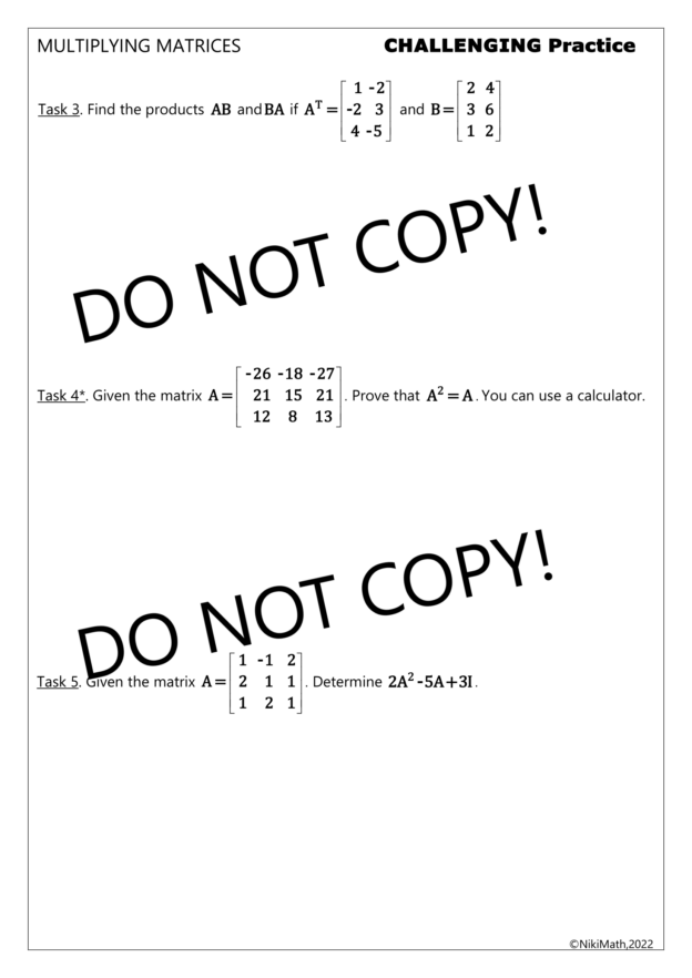 Multiplying Matrices Practice Multiplying Matrices - Challenging Practice (9 Tasks 12 Problems ...