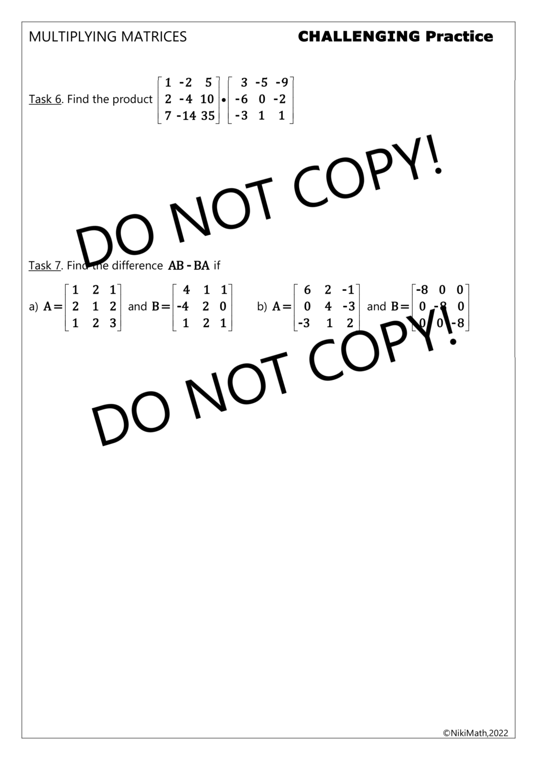 Multiplying Matrices - Challenging Practice (9 Tasks 12 Problems ...
