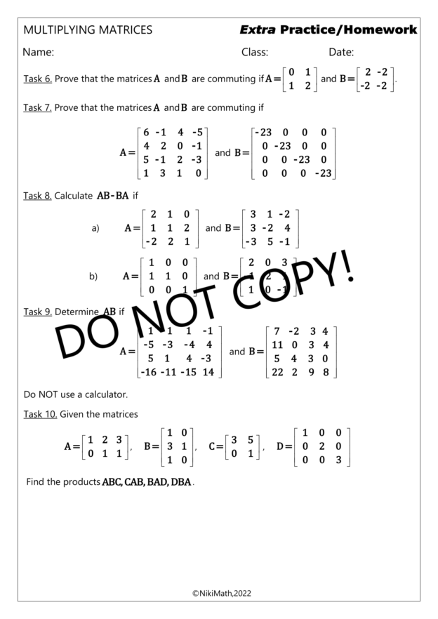 Multiplying Matrices Practice Multiplying Matrices - Practice/Homework (10 Tasks, 19 Problems ...