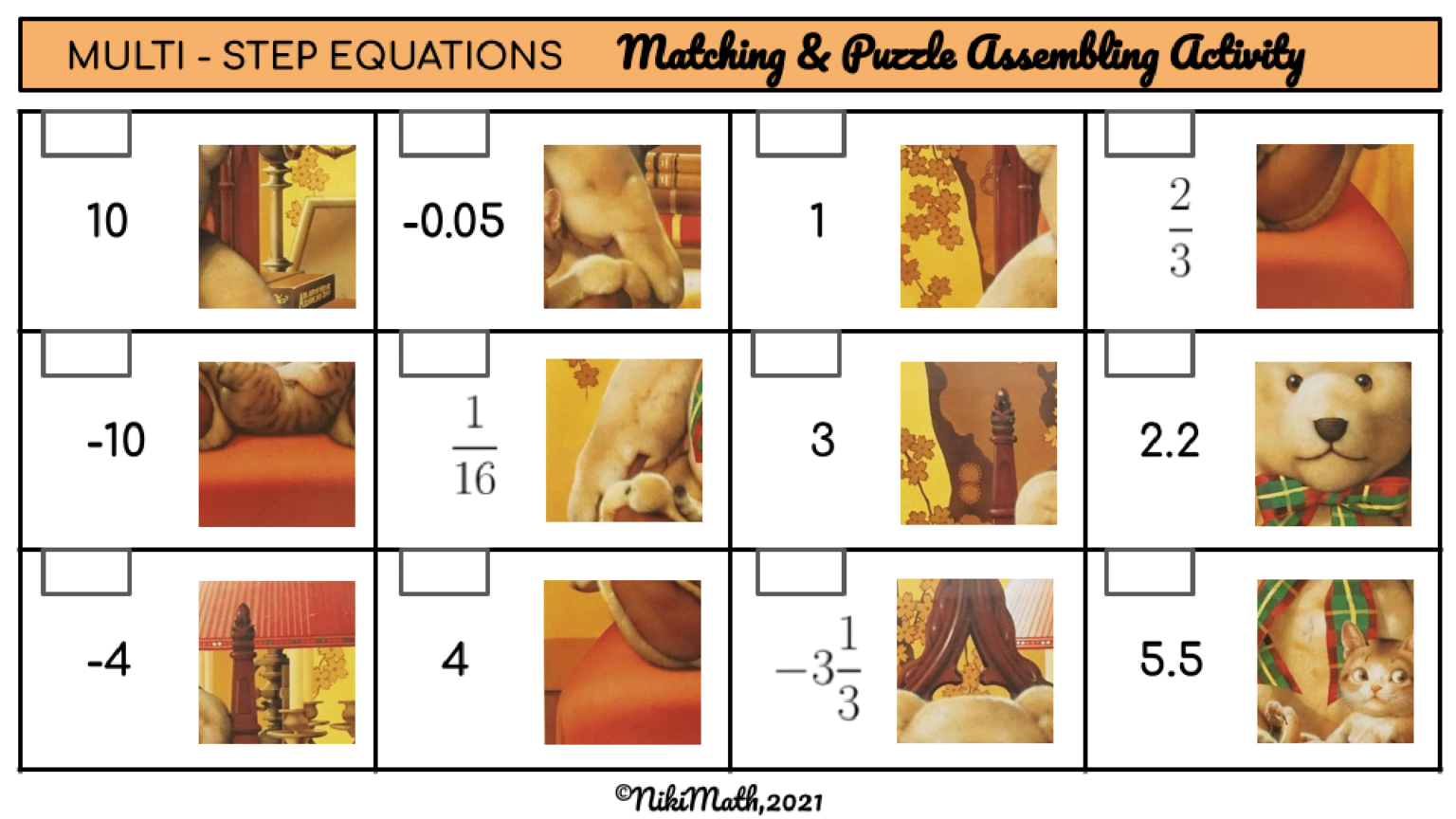 Multi-Step Equations - Matching & Assembling a PUZZLE Activity ...