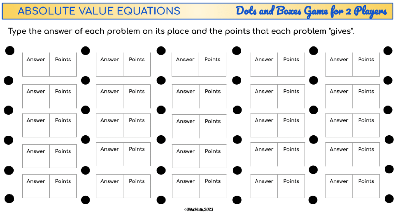 Absolute Value Equations - Digital Dots and Boxes Game - Teacher ...