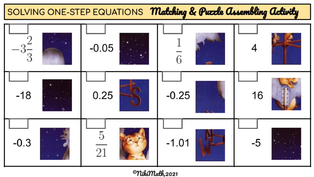 One-Step Equations - Matching & PUZZLE Assembling Activity - Teacher ...