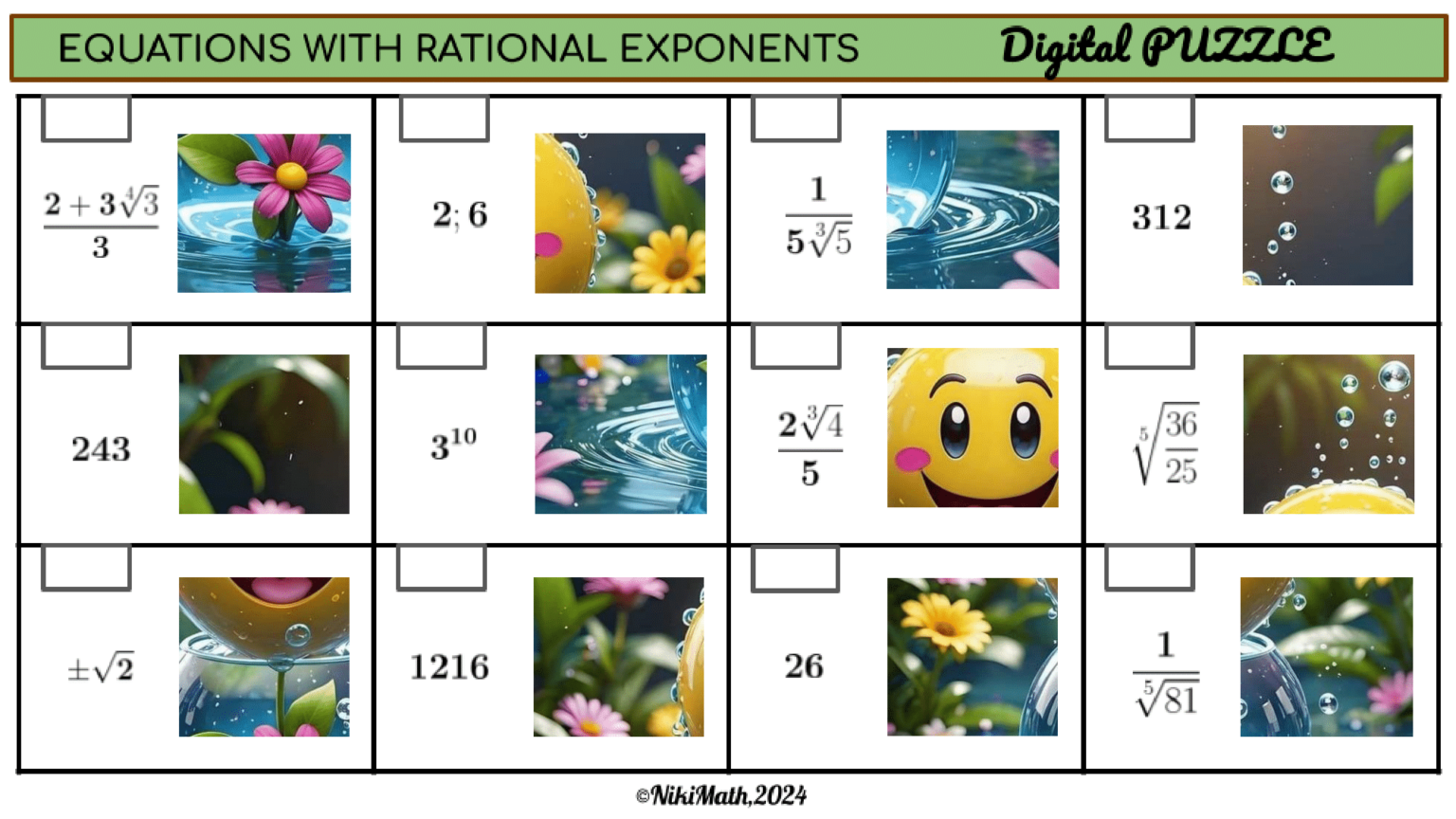 Solving Equations with Rational Exponents - Digital Puzzle - Teacher ...
