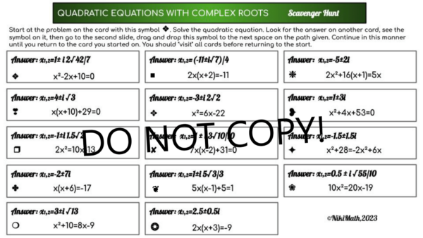 Quadratic Equations with Complex Solutions - Digital Scavenger Hunt ...