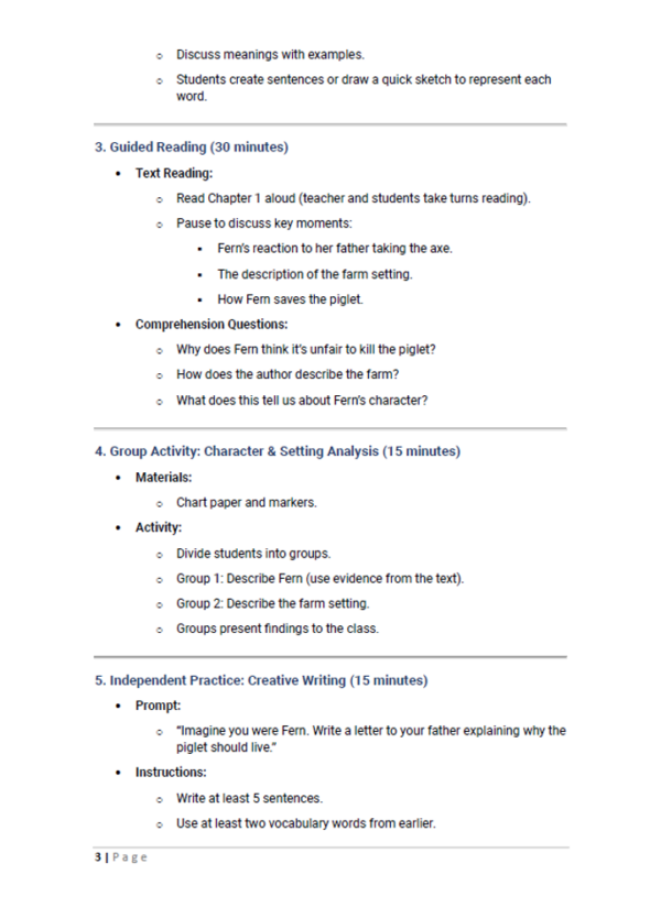 Guided Reading Lesson Plan & Activities for Grade 3 - Teacher ...