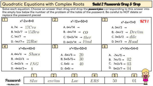 Quadratic Equations with Complex Solutions - Build 2 Passwords Drag ...