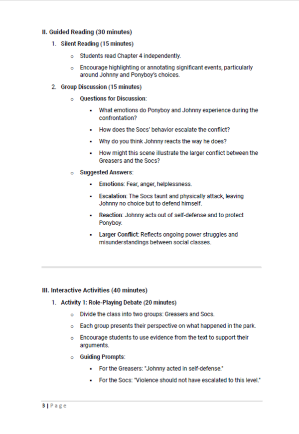 Guided Reading Lesson Plan & Activities for Grade 8 - Teacher ...