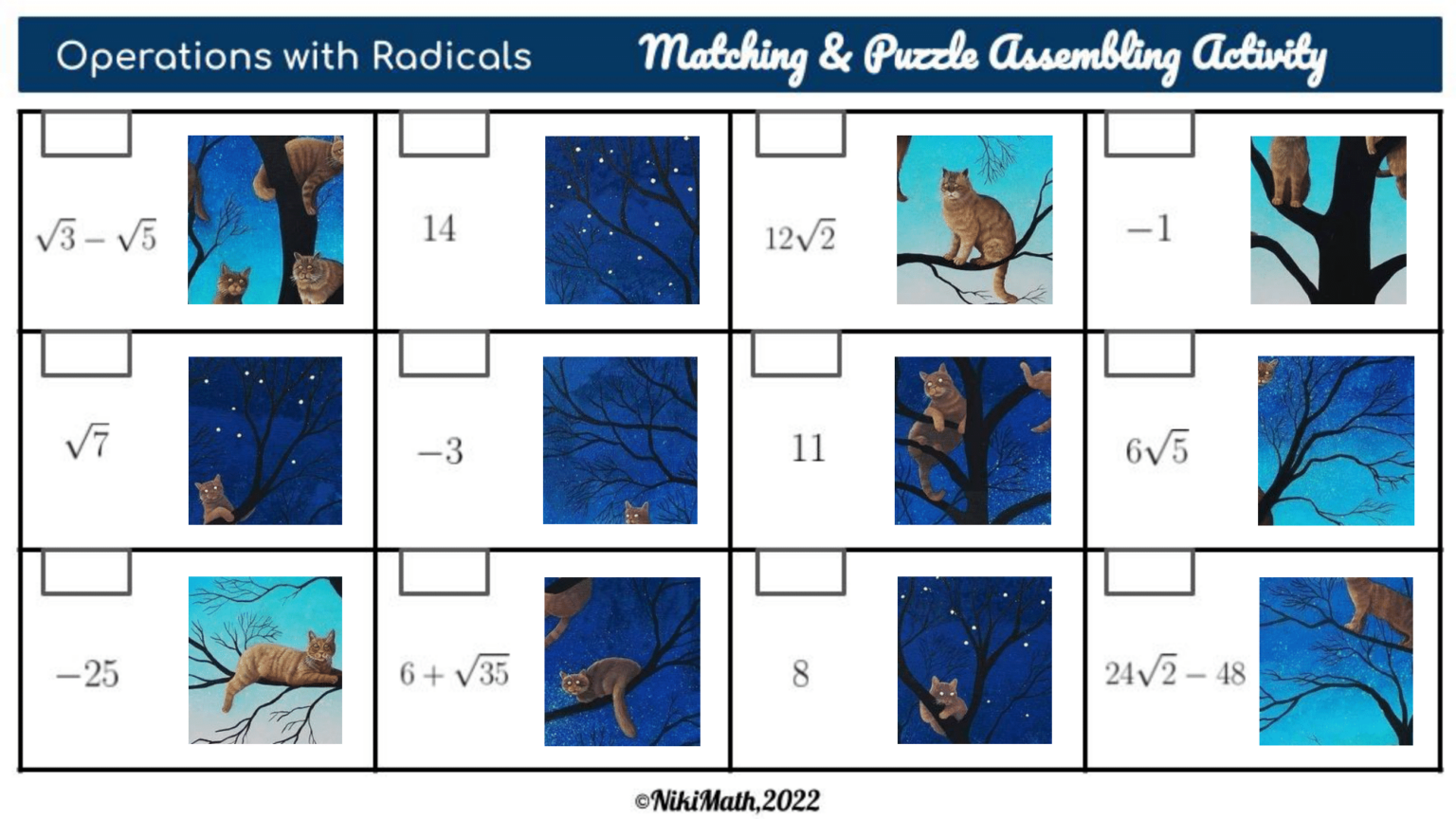 Operations with Radicals - Matching & PUZZLE Assembling Activity ...