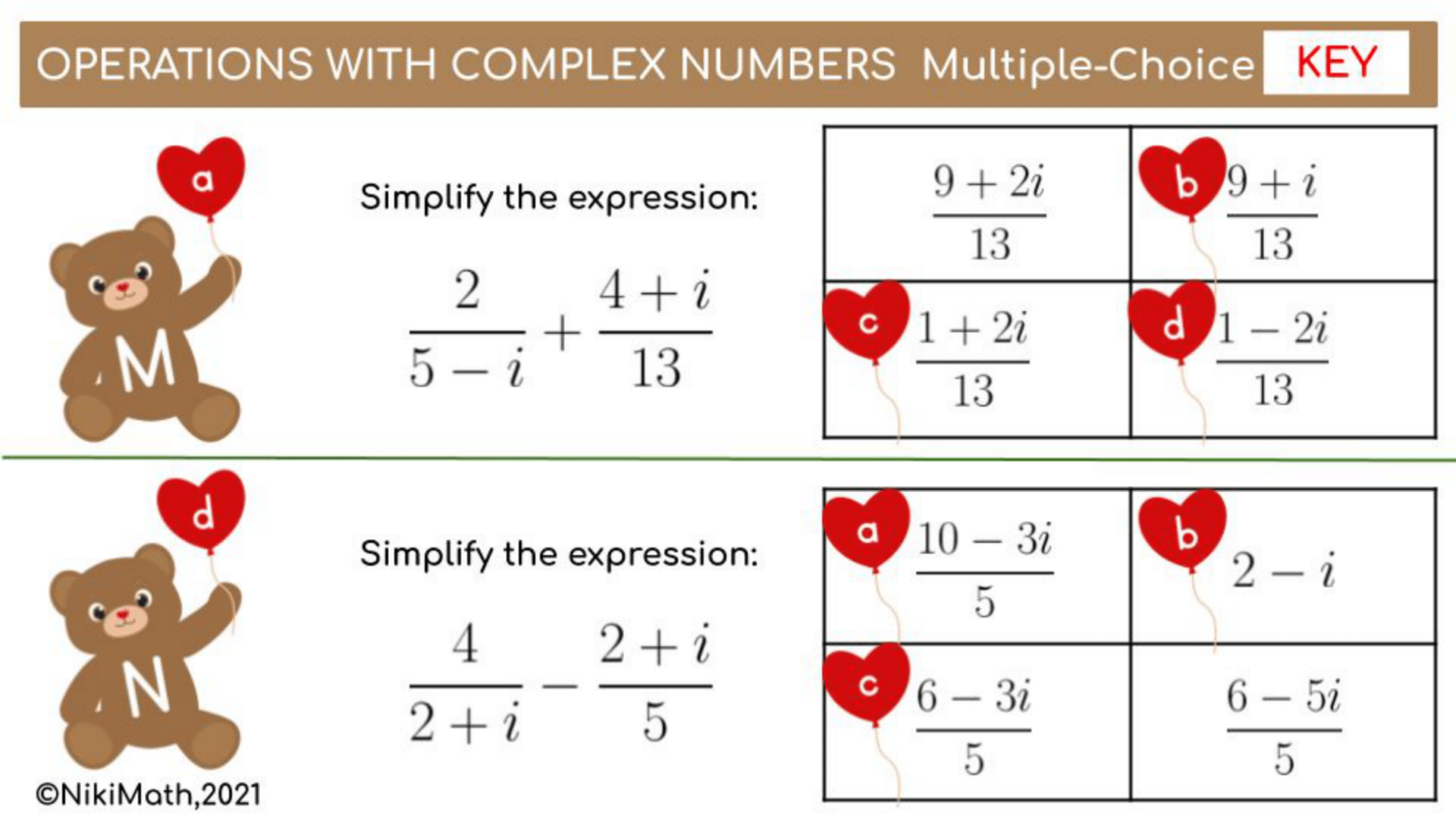 Operations with Complex Numbers - Multiple-Choice Drag & Drop Game ...