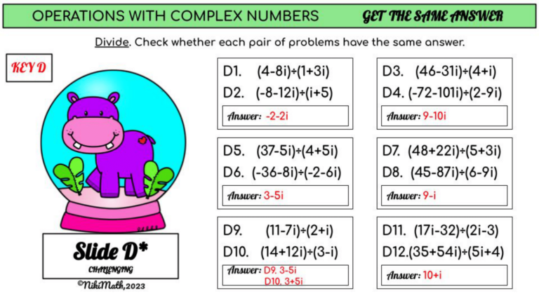 Operations with Complex Numbers - Get the Same Answers (Partner ...
