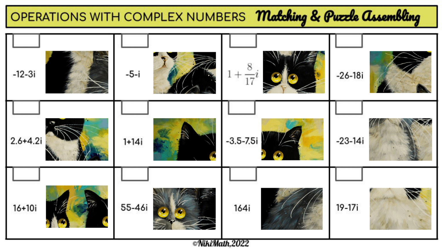 Operations with Complex Numbers - Matching and PUZZLE Assembling ...