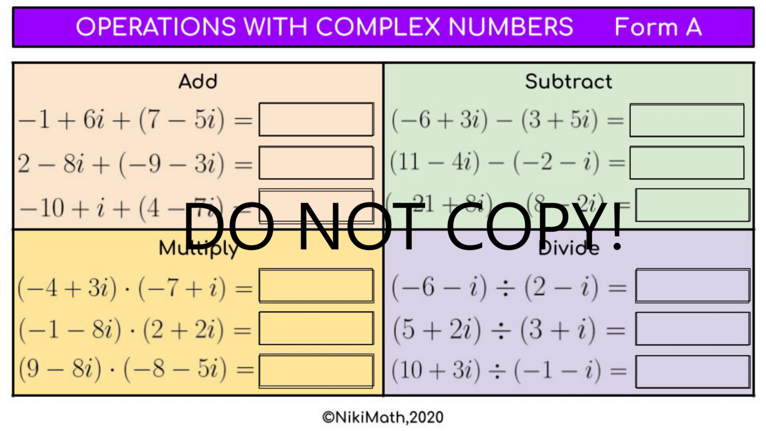 Operations with Complex Numbers - Practice Forms A & B - Teacher ...
