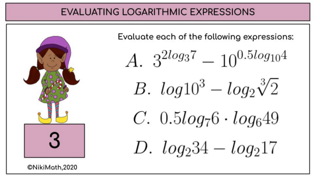 Evaluating Logarithmic Expressions - Practice/Group Activity - Teacher ...