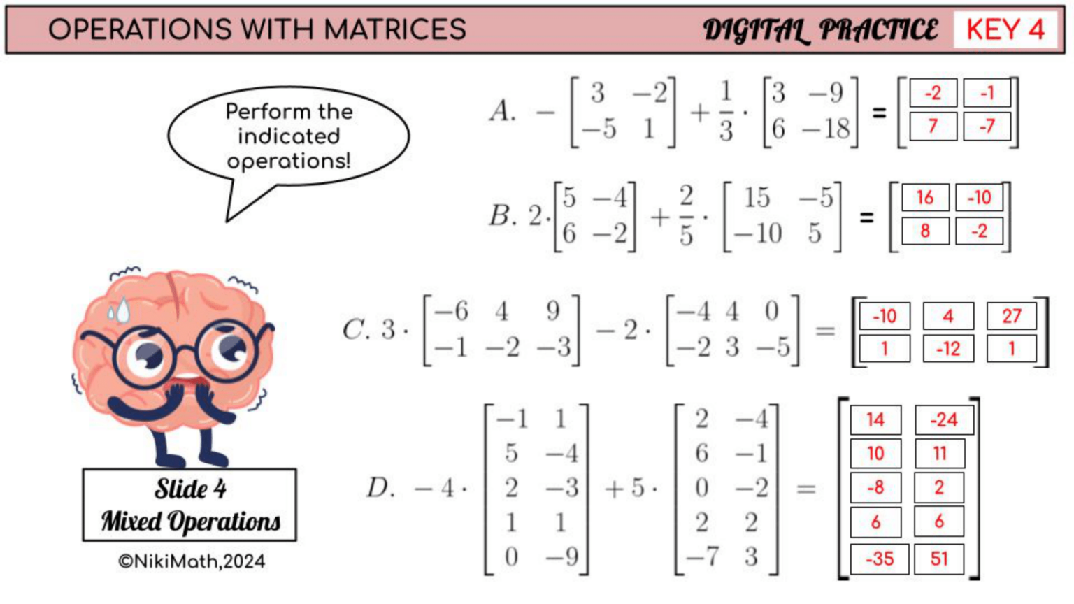 Matrix Operations Word Problems Operations with Matrices - 4 Slides Digital Practice (17 problems ...