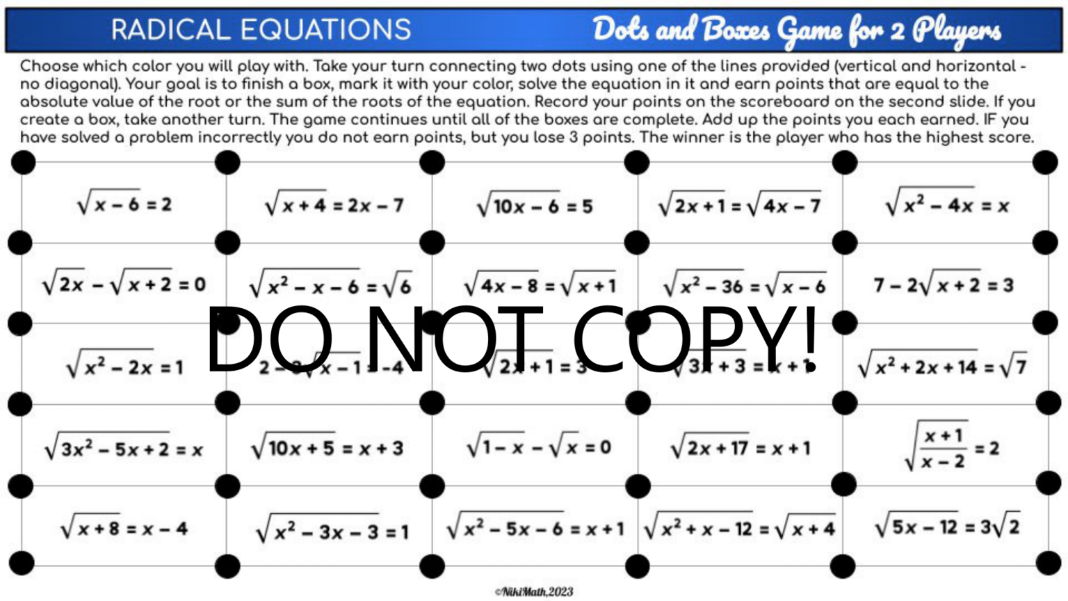 Radical Equations - Digital Dots and Boxes Game - Teacher Professional ...