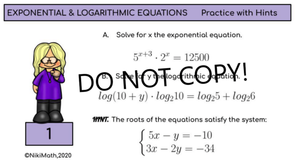 Exponential & Logarithmic Equations - Self-Checking Practice (with ...