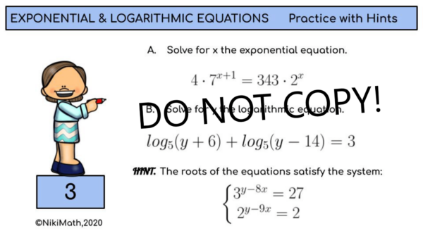 Exponential & Logarithmic Equations - Self-Checking Practice (with ...