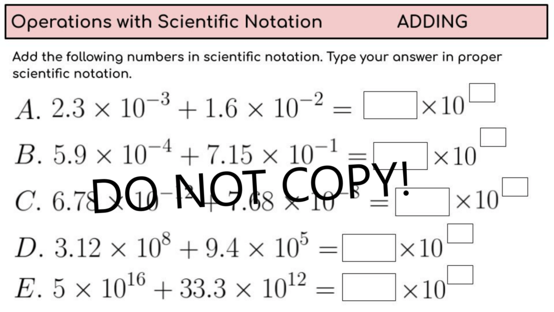 Operations with Scientific Notation - 20 problems - Practice - Teacher ...
