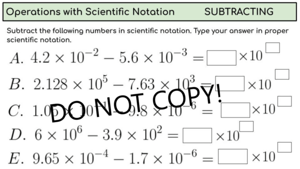 Operations with Scientific Notation - 20 problems - Practice - Teacher ...