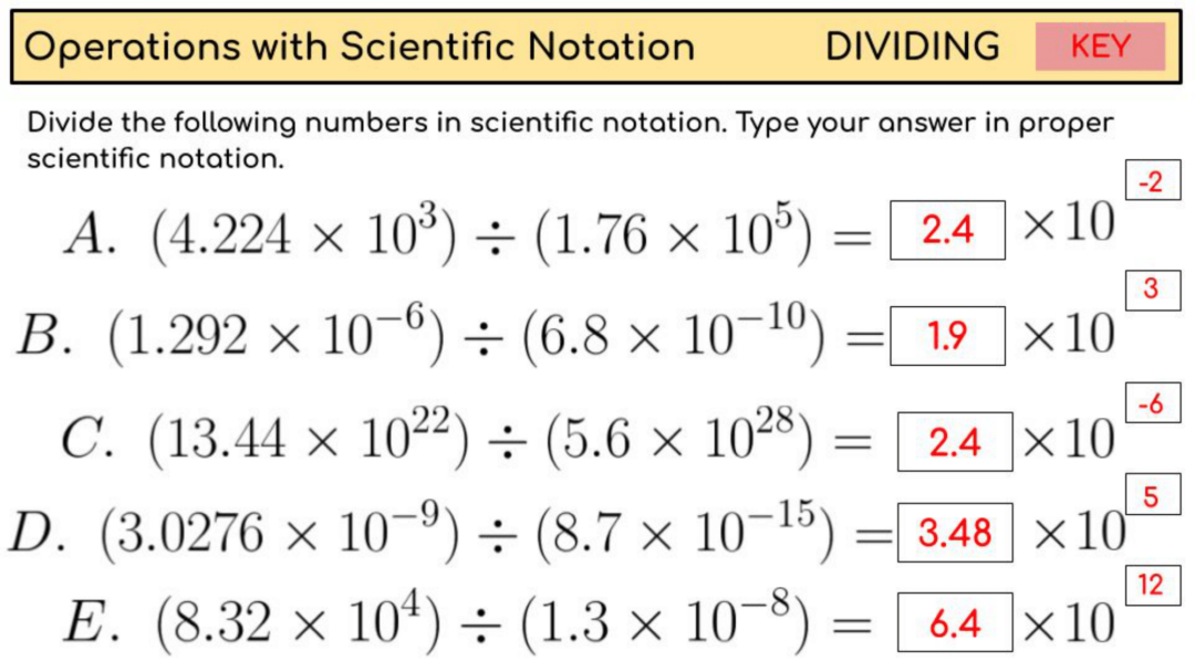Operations with Scientific Notation - 20 problems - Practice - Teacher ...