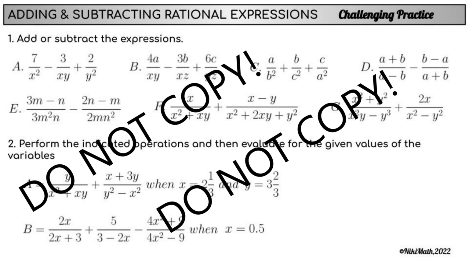 Adding & Subtracting Rational Expressions - Challenging Practice ...