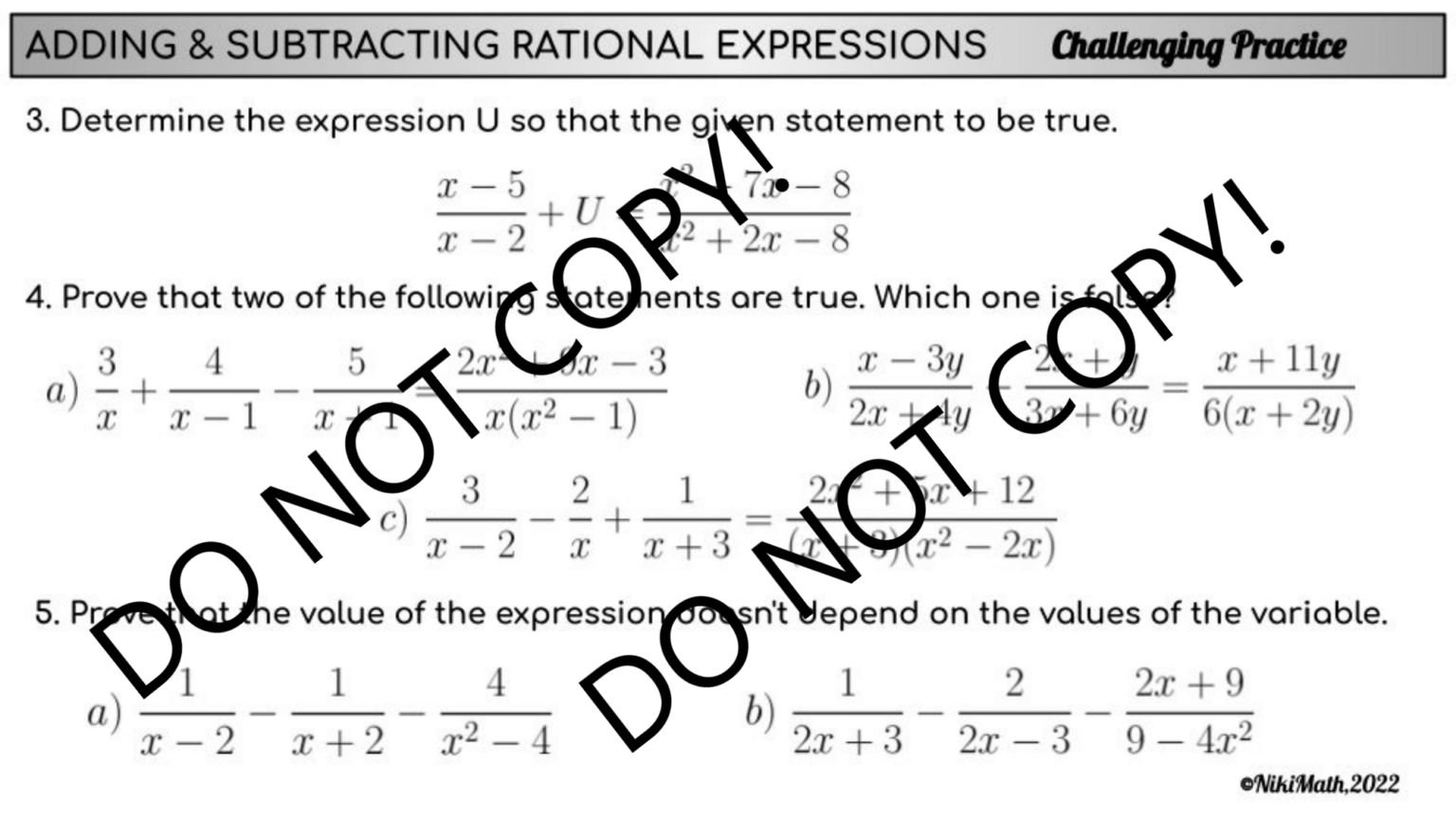 Adding & Subtracting Rational Expressions - Challenging Practice ...