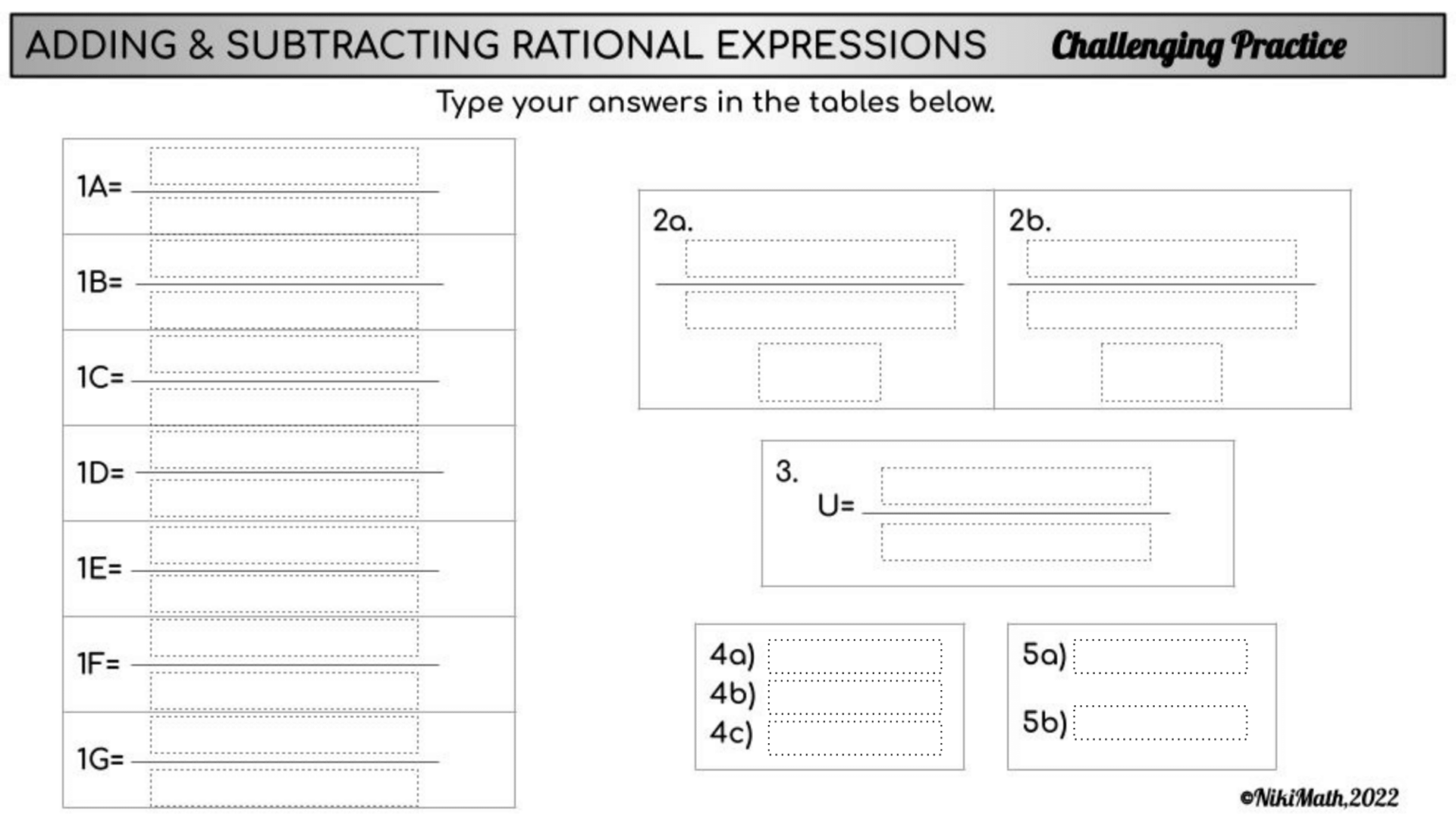 Adding & Subtracting Rational Expressions - Challenging Practice ...