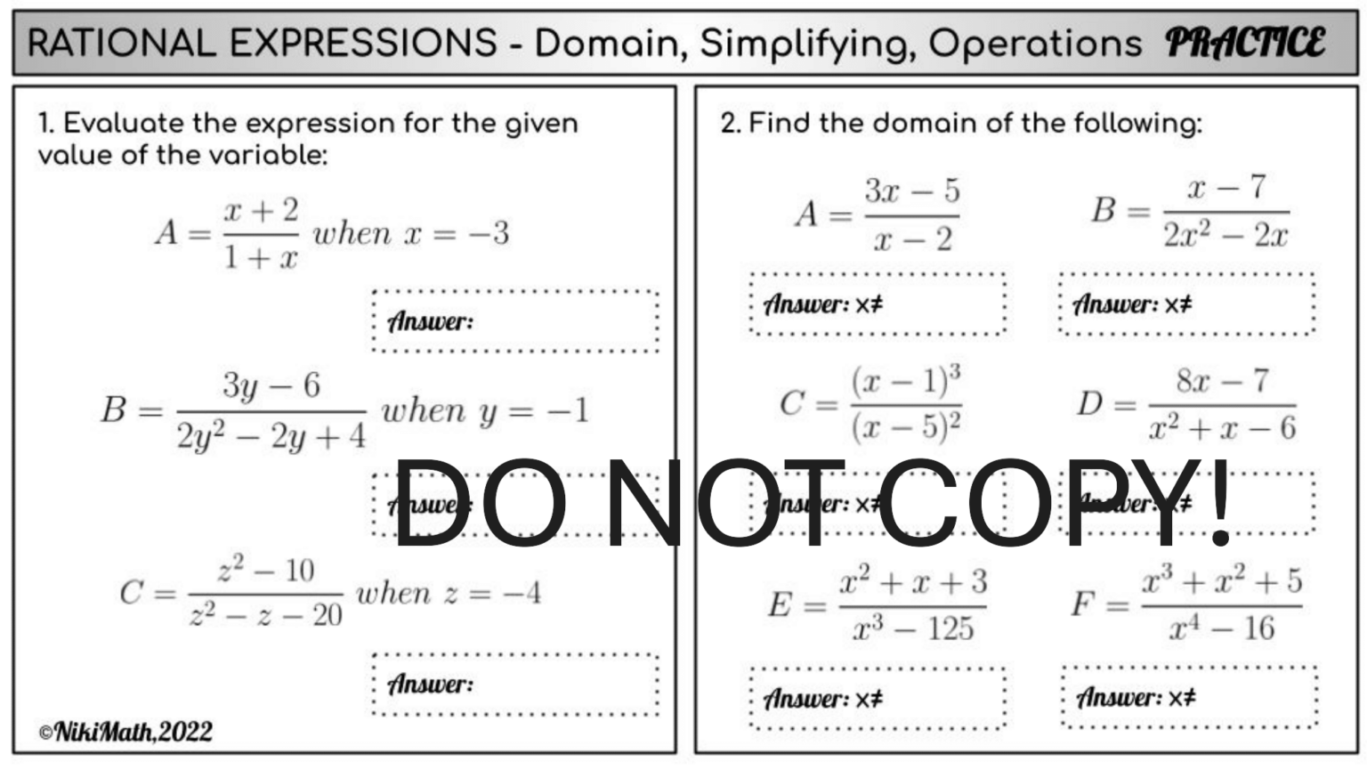 Rational Expressions (Domain,Simplifying & Operations) - Practice 41 ...