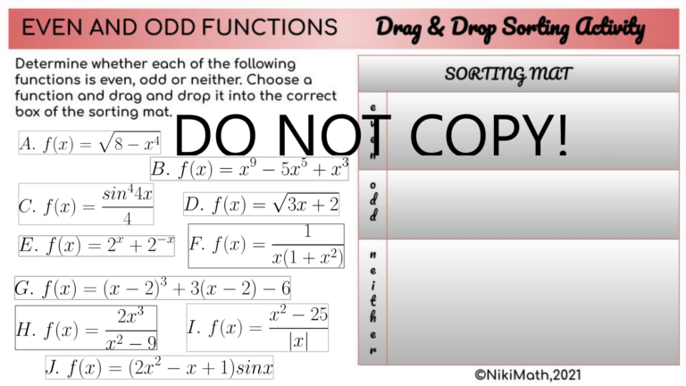 Even and Odd Functions - Drag and Drop Sorting Activity (26 functions ...