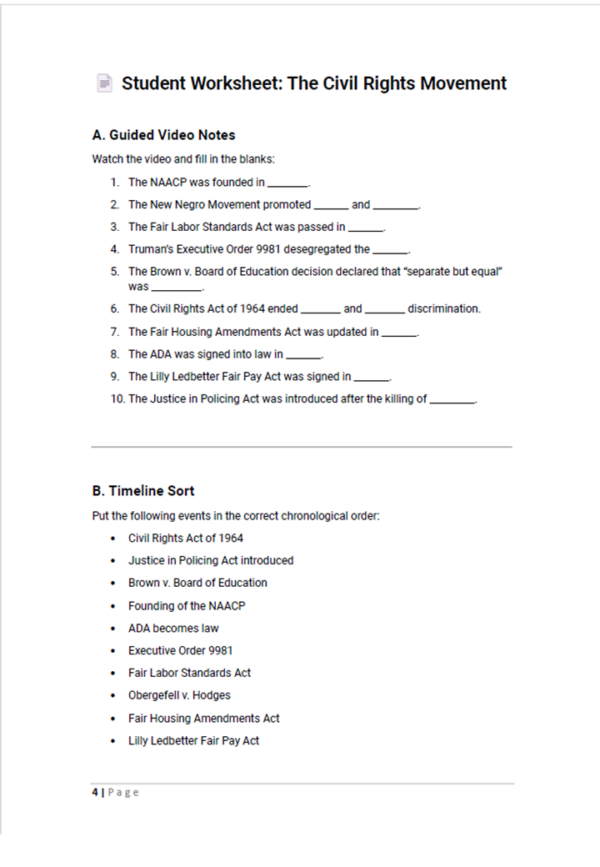 Lesson Plan on the Civil Rights Movement - Teacher Professional Development