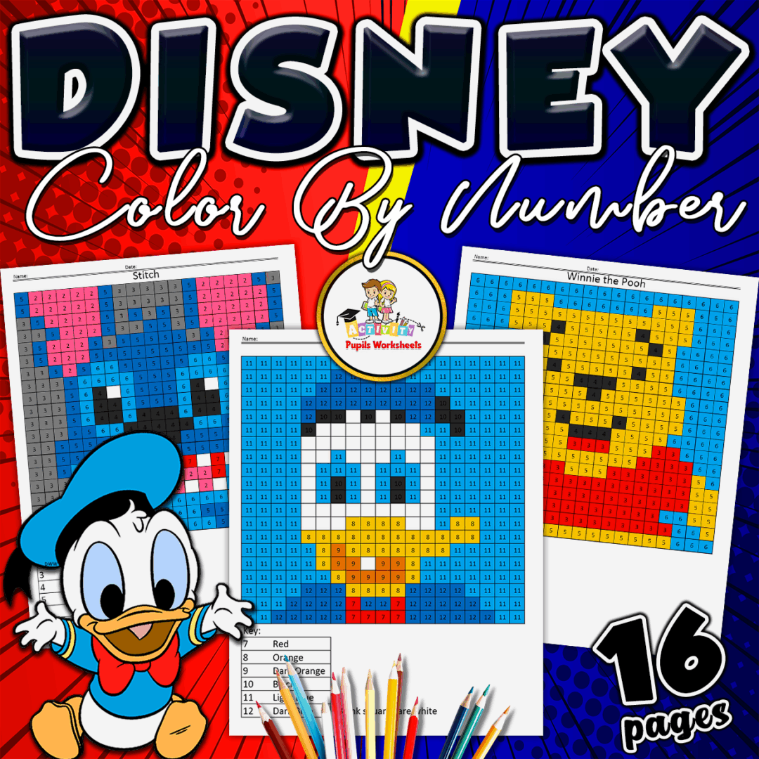 Disney Characters Mystery Color by Number - Kindergarten Pixel Art ...