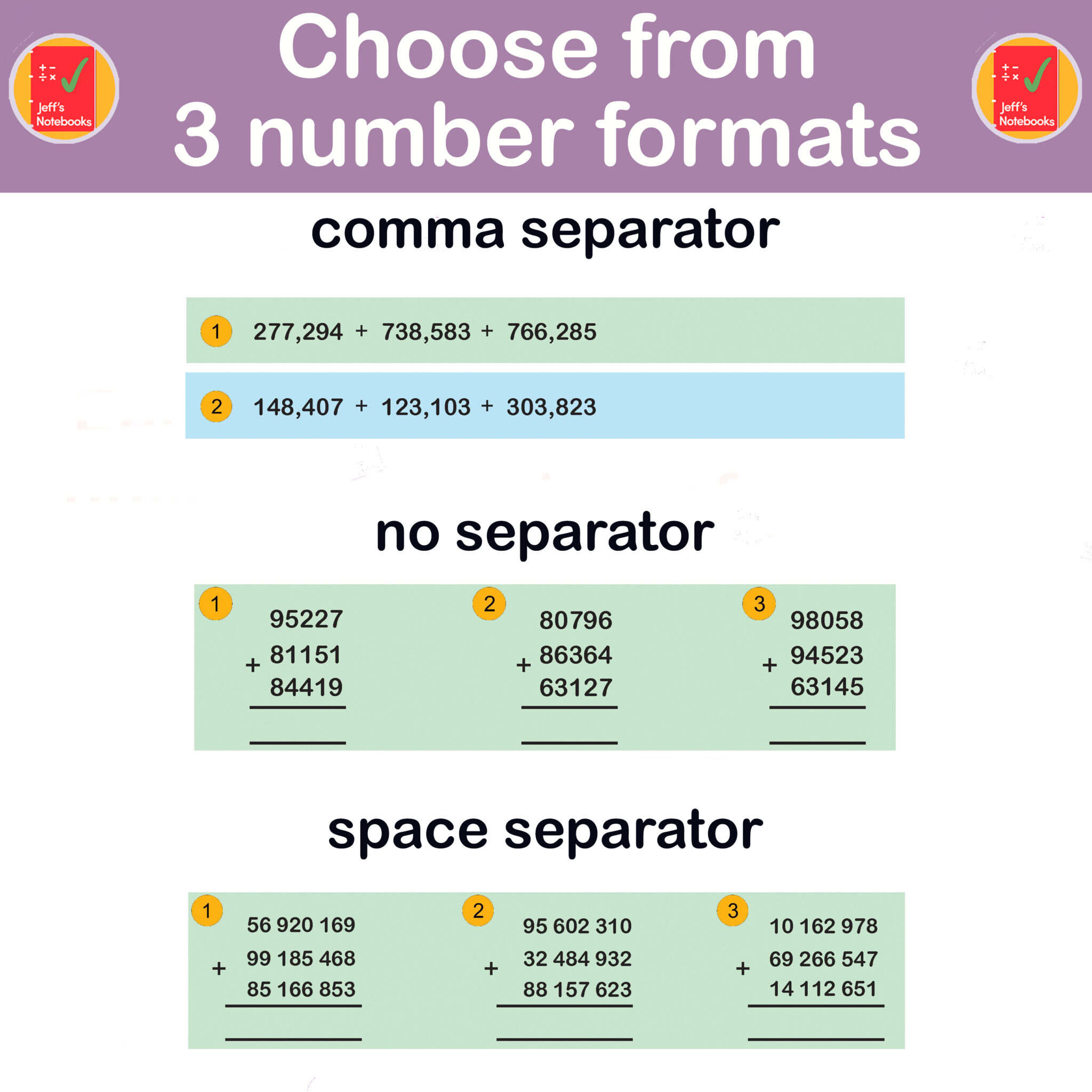 Add & Subtract Multi-Digit Numbers Worksheets - 5 to 8 Digits - Formal ...