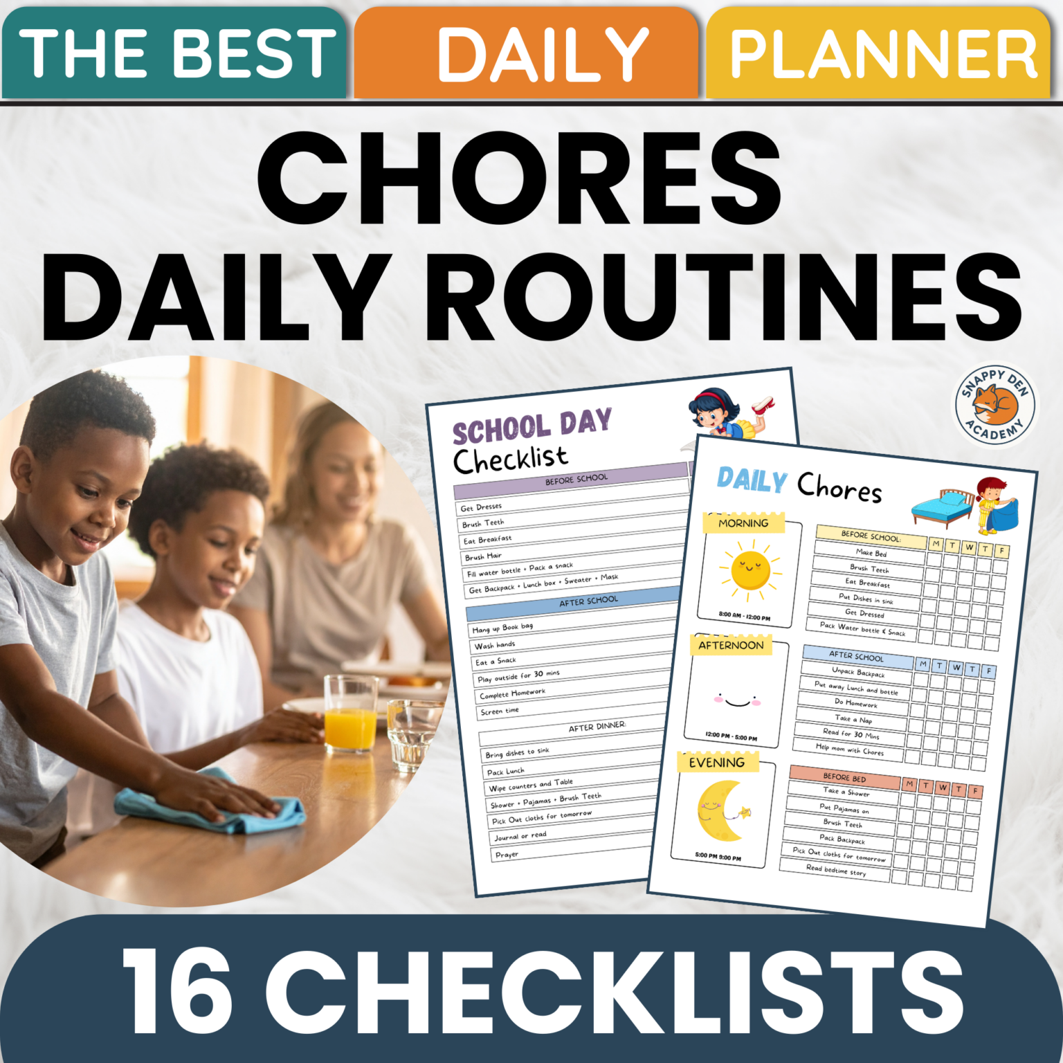 Homework Chore Routine Chart Chores and Daily Routines Planner - 16 Charts Trackers Check Lists ...
