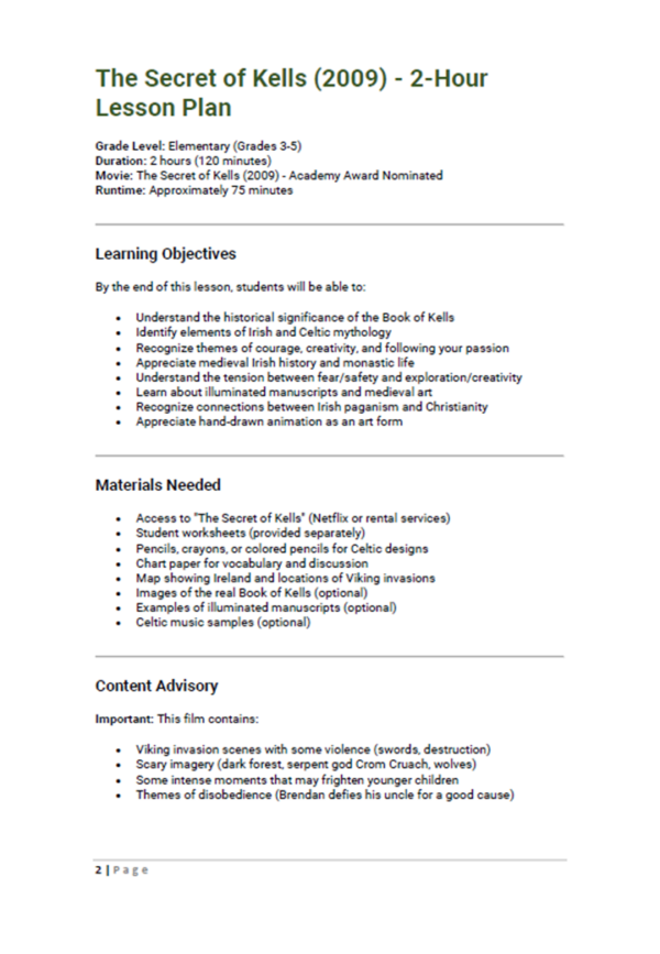 'The Secret of Kells (2009)' - 2-Hour Lesson Plan for St. Patrick's Day ...