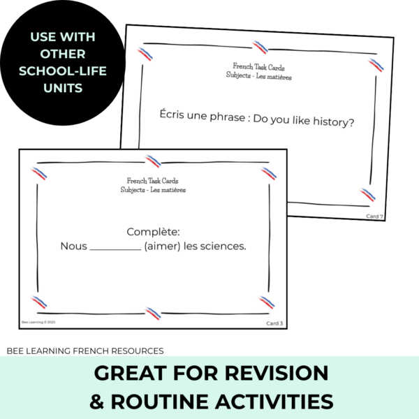French School Subjects Task Cards — Les Matières Scolaires Vocabulary ...