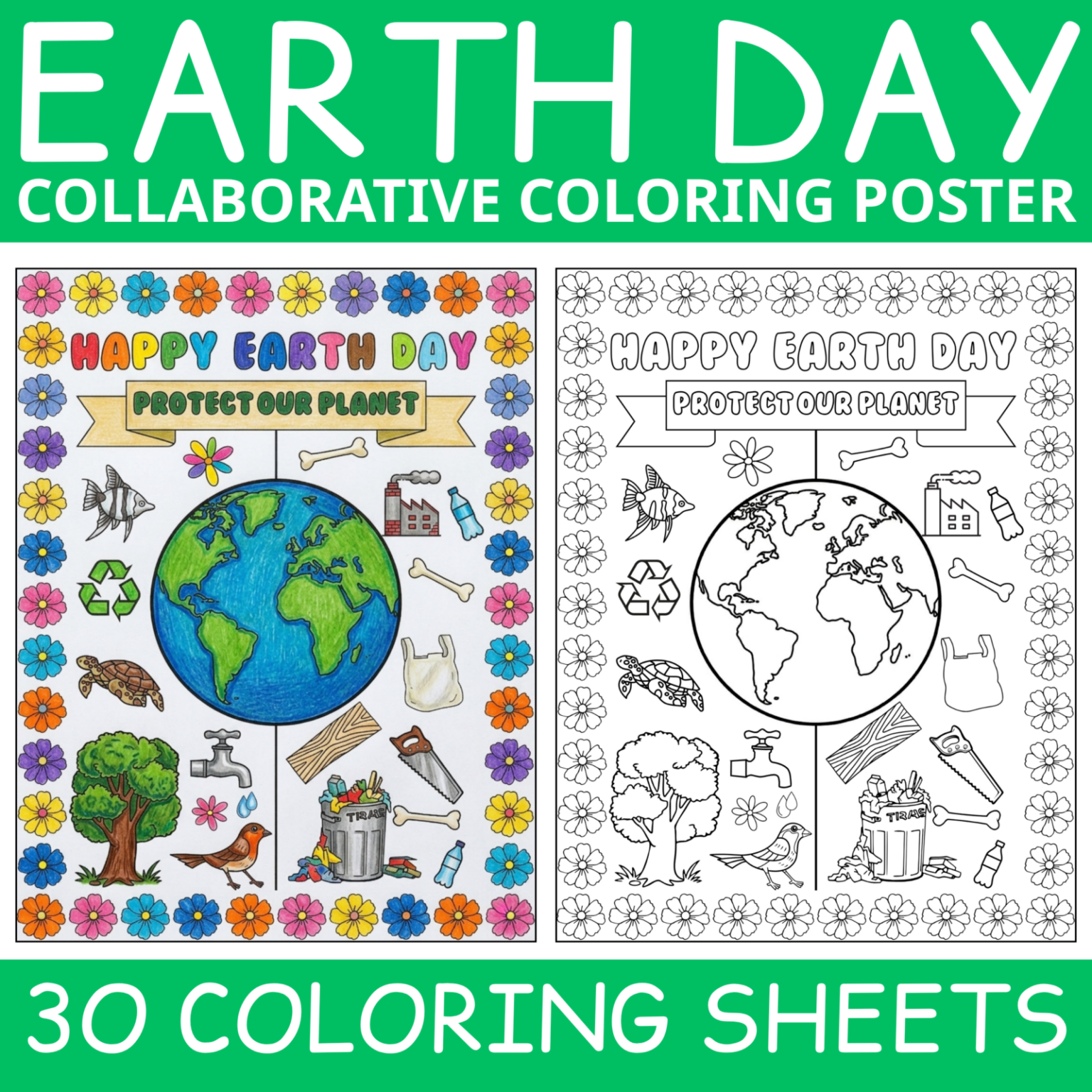 Earth Day Collaborative Colouring Poster | 30 Colouring Sheets | Group ...